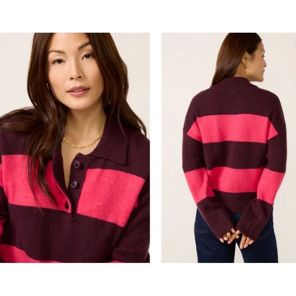 Evereve Sweaters - Evereve Roslyn Rugby Stiped Sweater Womens XS Pink Brown Preppy Rugby